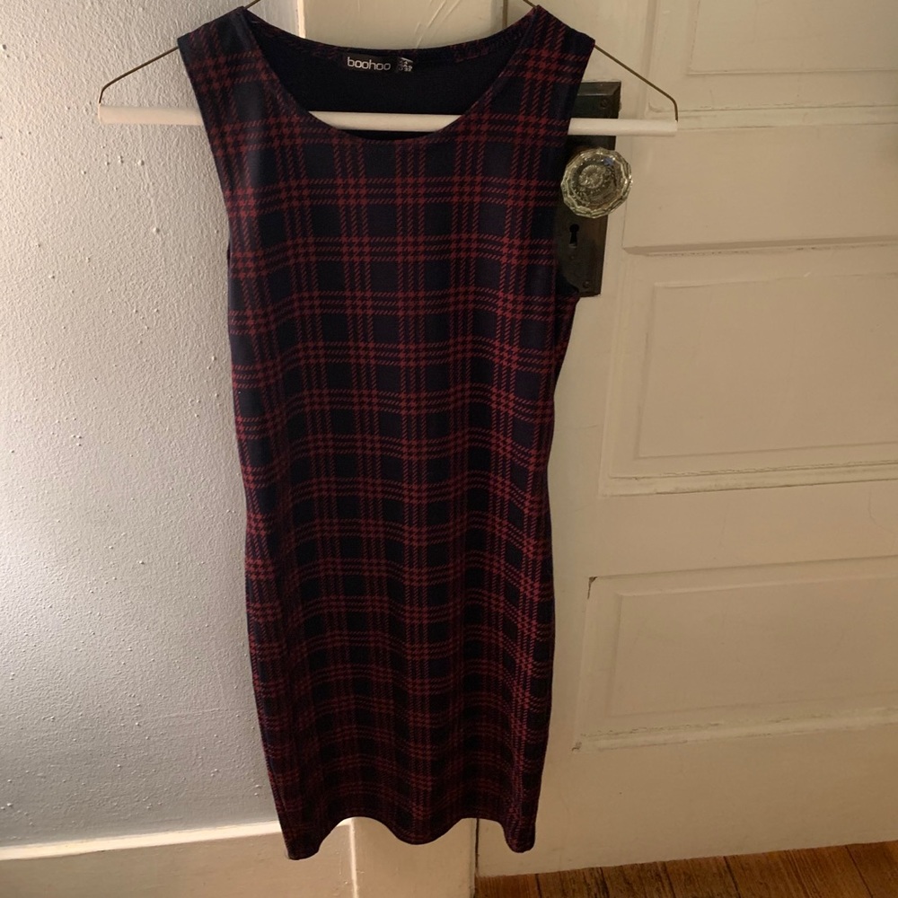 Red plaid midi dress